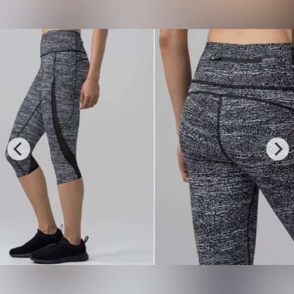 Lululemon Pace Perfect Crop 17" Air Time White Black Size 8 High Rise Run Pocket - Picture 3 of 10